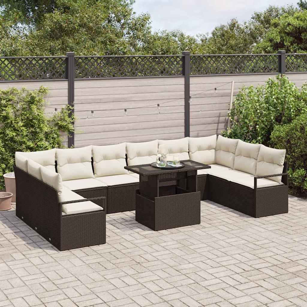 Garten-Sofa-Set mit Speicher 11 pcs Braun Poly Rattan